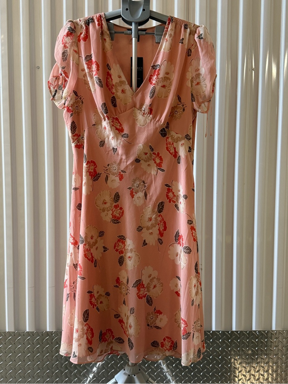 Lauren Ralph Lauren Jasbrel Short Sleeve Floral Pink Midi Dress